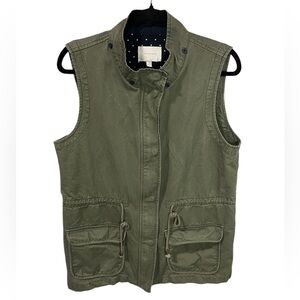 Skies are Blue Olive Long Cargo Utility zipper Snap Big pockets Vest Size Large